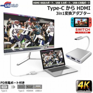 Switch 3in1 Type-C to HDMI変換アダプタ 任天堂スイッチ ドック HDMI+USB+Type-C 変換器 TV大画面 放熱 ケーブル ドック 任天堂スイッチ