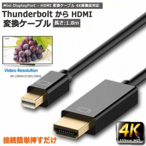 ミニ ディスプレーポート Mini DisplayPort 変換 HDMI 4K対応 1.8m ブラック 1080P 変換ケーブル フルHD MINI DP