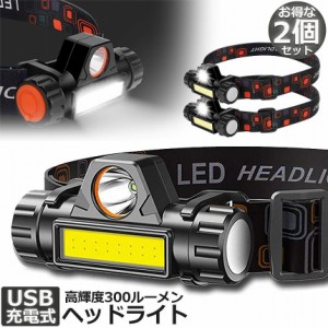 ヘッドライト 充電式 LEDヘッドライト 2個セット LED ヘッドランプ COB作業灯 磁気付き USB充電式 軽量 防水 照射角度90°調節 夜釣り 停