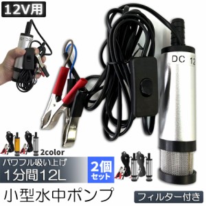 水中ポンプ 12V 小型 ウォーターポンプ 12L/min 2個セット 2カラー バッテリークランプ 電動 ポンプ ケーブル 3ｍ スイッチ式 強力 給油 