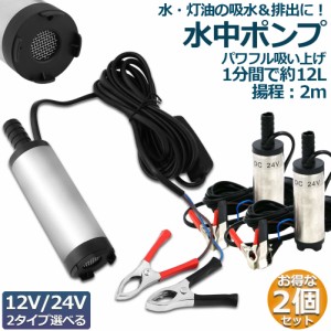 水中ポンプ 12V 24V 2個セット 小型 ウォーターポンプ 12L/min バッテリークランプ 電動 ポンプ ケーブル 3ｍ スイッチ式 強力 給油 給水