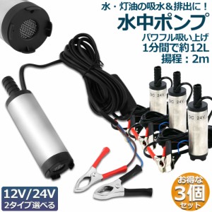 水中ポンプ 12V 24V 3個セット 小型 ウォーターポンプ 12L/min バッテリークランプ 電動 ポンプ ケーブル 3ｍ スイッチ式 強力 給油 給水