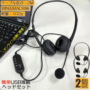 ヘッドセット usb  2個セット マイク 有線 ヘッドホン コンピューターヘッドセット PC ヘッドセット マイク付き テレワーク ミュート機能