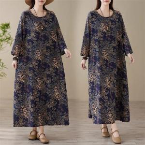 美品 絹 綿シルク【シビラ Sybilla】総柄花柄 ロングワンピース ベルト  