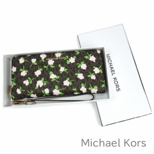 マイケル マイケルコース 長財布 MICHAEL Michael Kors レディース 花柄 MK柄 シグネチャー 専用箱付き ストラップ付き ラウンドファスナ