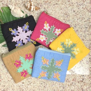 ハワイアンキルト Hawaiian Quilt ハイビスカス柄スクエアコインケース 財布 小銭入れ