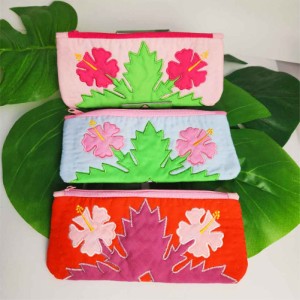 ハワイアンキルト ハイビスカス ポーチ 小物入れ ペンケース Hawaiian Quilt 財布 可愛い ギフト 敬老の日 母の日 ピンク ブルー オレン