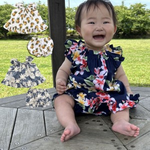 ハワイアン ベビー ドレス パンツ付きワンピース 0歳児から1歳くらいまで 幼児用 子供服 キッズ 花柄 可愛い パイナップル ハイビスカス 