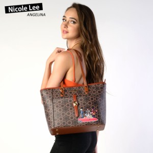 数量限定！NICOLE LEE ニコールリー SW16300 SMALL WORLD BROWN BLACK レディース モノグラム クラシカル トートバッグ ショルダーバッグ