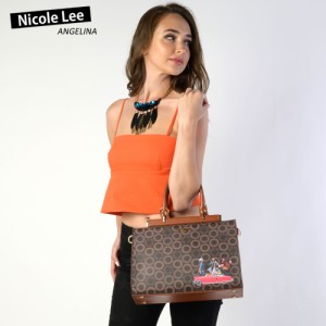 数量限定！NICOLE LEE ニコールリー SW16301 SMALL WORLD BROWN BLACK レディース モノグラム クラシカル ハンドバッグ ショルダー ビー