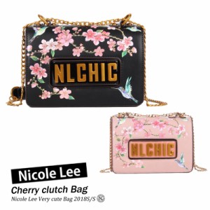 NICOLE LEE ニコールリー CHR12717 桜フローラル メタルロゴ スクエア レディース ミニバッグ チェーンショルダー 花 レトロフラワー ク