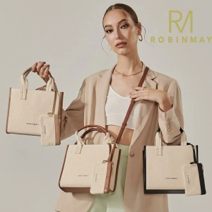 保証付 返品OK 2024 ROBINMAY ロビンメイ 正規代理店 WB053 Laid-back Elf Handbag レディース バイカラー リネンハンドバッグ スクエア