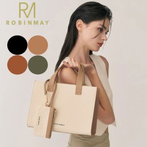 保証付 返品OK  正規品  2024 ROBINMAY ロビンメイ  WB074 Slow Movement Tote Bag レディース バイカラー リネンハンドバッグ 横長 スク