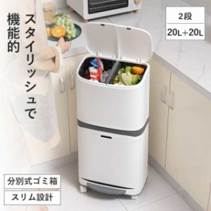 ゴミ箱 分別 ごみ箱 縦型 蓋つき おしゃれ 40L 2段 分別ゴミ箱 キッチン ふたつき キャスター付き リビング 送料無料 白 北欧 密閉 袋止