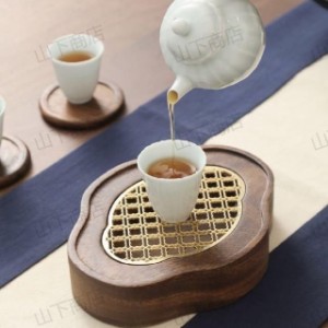 壺承 茶盤 中国茶 台湾茶 中国茶器 茶道具 茶道 ほうじ茶 茶器　木製 ウォルナット