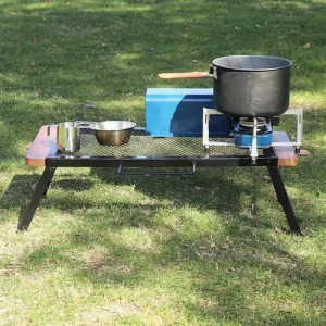 アイアン製　メッシュテーブル　サイドテーブル 焼き台　耐熱型テーブル　五徳　調理台　ファミリーキャンプ　メッシュラック　折り畳式