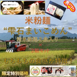 岩手県雫石産【米粉麺】雫石まいこめん 『精米細麺2食入り（めんつゆ付き）×2組セット』【送料無料】