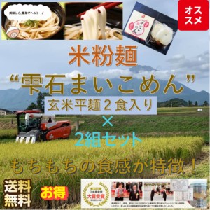 岩手県雫石産【米粉麺】雫石まいこめん 『玄米平麺2食入り（めんつゆ付き）×2組セット』【送料無料】