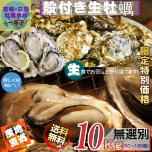 宮城県三陸・牡鹿半島産 殻付き生牡蠣：無選別 １０kg /箱 産地直送 送料無料