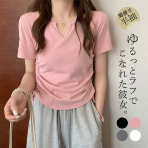 tシャツ レディース 半袖 カットソー 夏 春 トップス UV プルオーバー インナー 大きめ 薄手 体型カバー 楽ちん 夏物 ナ