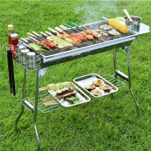 バーベキューコンロ 大型 BBQ c調味料入れ付き 折りたたみ 高品質防錆厚いステンレス鋼 バーベキューコンロ 焚き火台 アウトドアコンロ 8