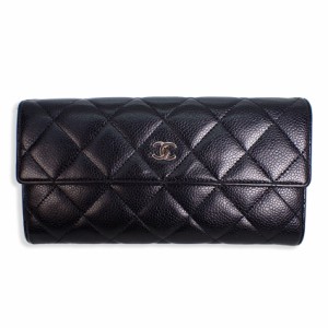 【中古】CHANEL/シャネル キャビアスキン マトラッセ ブラック 長財布[b20-22］