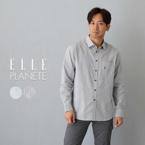 ストライプシャツ メンズ 春夏 ELLE PLANETE ブランド エルプラネット レギュラーカラー ビジネス シャツ カジュアル シャツ ワンポイン