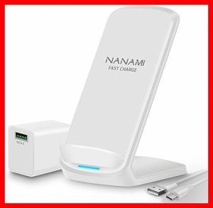 NANAMI ワイヤレス急速充電器 (QC3.0 急速充電器付き) USB Type-C端子 置くだけ充電器 セット (Qi/PSE認証済み) iPhone 14/14Pro/14ProMa