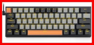 e元素メカニカルキーボード61キー 赤軸を採用のゲーミングキーボード 黄色のLEDバックライト付き 60％小型コンパクトキーボード USB有線