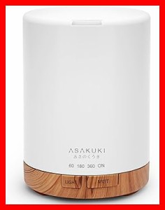 ASAKUKI 加湿器 卓上 アロマディフューザー 小型 超音波式 アロマ対応 タイマー LEDライト7色 空焚き防止 コンパクト お手入れ簡単 300ml