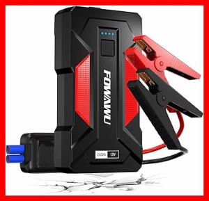 FOWAWU 2500A 22800mAh カージャンプスターター、防水ジャンプスターターバッテリーパック（8.5L ガソリン、6.5L ディーゼル）、USB/LED