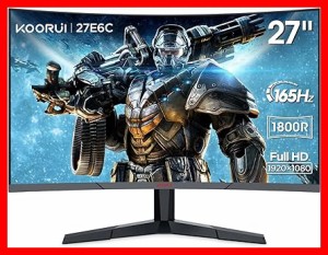 KOORUI ゲーミングモニター 27インチ フルHD 165Hz 湾曲/カーブ型 PCモニター 液晶ディスプレイ アダプティブ FreeSync G-SYN互換 DPx1/H