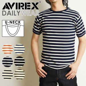 AVIREX アビレックス 半袖 クルーネック ボーダー Tシャツ 6123302 アヴィレックス デイリー メンズ カットソー インナー  肉厚 丈夫