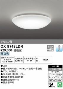 オーデリック OX9748LDR LEDシーリングライト 昼白色 5,390lm 調光タイプ(リモコン付) 〜12畳 ODELIC