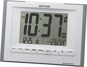 リズム(RHYTHM) 掛け時計 目覚まし時計 電波 デジタル フィットウェーブD168 置き掛け兼用 温度 湿度 カレンダー グレー RHYTHM