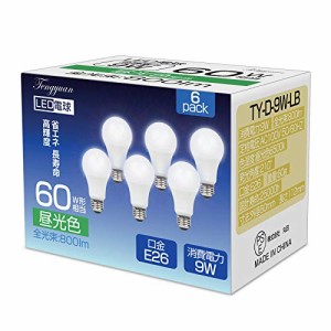Tengyuan LED電球 E26口金 9W 60W形相当 昼光色 6500K 800lm 広配光 高輝度 高演色性 省エネ 密閉形器具対応 断熱材