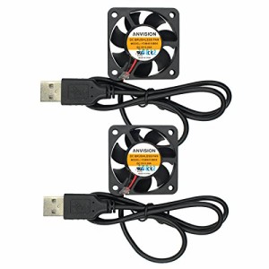 ANVISION 2-Pack 40 x 40 x 10mm 4010 デュアルボール軸受 DC 5V USB ブラシレス冷却ファンUL CE YDM