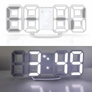 LEDデジタル時計 3Dデザイン アラーム機能付き 置き時計 壁掛け時計 明るさ調整 日本語取扱説明書付き デジタル時計 (ホワイト)