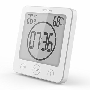 BaLDR 防水時計 お風呂 温湿度計 タイマー シャワーデジタル時計 置き・掛け・吸盤付け時計 吸盤 防滴 防塵 (ホワイト)