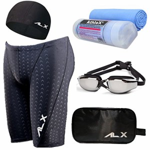 AthleX(アスレエックス) メンズ 水着 フィットネス 競泳水着 男性 スイミング ゴーグル 水中眼鏡 スイムキャップ セイムタオル セーム 大