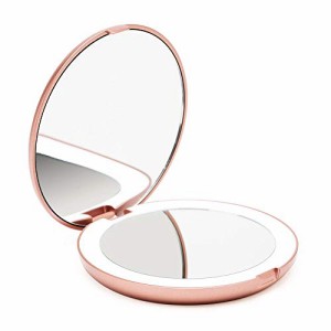 Fancii コンパクトミラー 化粧鏡 10倍拡大鏡 両面鏡 LEDライト付き 自然光 電池大きな鏡 メイクミラー、ピンク (Lumi)