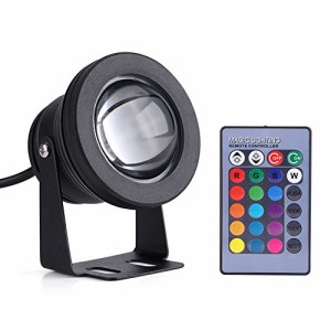 IP65防水水中スポットライト、RGB色変更風景ランプ、マリンボートヨット10W 12V RGB LEDスポットライト防雨ランプ、リモコン付き(ブラッ