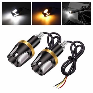 Aoling ハンドルバーエンドウインカーLED バイクグリップエンド用LEDウインカー 12V イエロー＆ホワイト2色発光 カスタムパーツ 防水 省