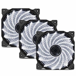 Novonest 120mm PCケースファン 静音タイプ 25mm厚 3ピ 1200rpm(白い 3本 15LED)【15Ｗ3-3】