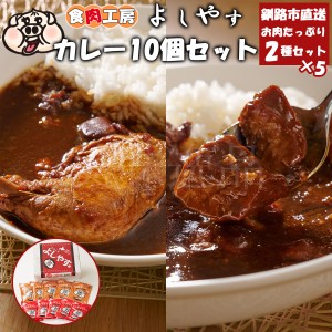 お肉たっぷり　よしやすカレー10個セット（2種×各5個）　北海道釧路のお肉屋さん 食肉工房よしやす レトルト カレー ポーク チキン 甘口