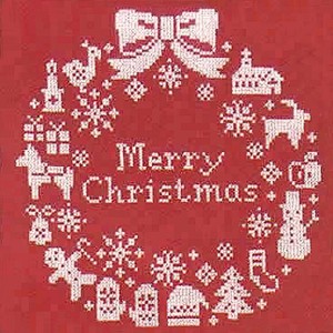クリスマス クロスステッチ 刺繍キット(刺しゅうキット）クリスマスリース（レッド）