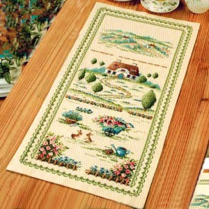 オリムパス クロスステッチ 刺繍キット （刺しゅう）オノエメグミの『タウン＆カントリーの素敵な風景』テーブルセンター 田舎の風景