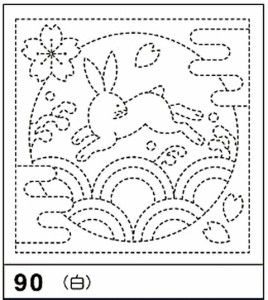 刺し子 オリムパス リハビリ（作業療法）花ふきん布パック　うさぎと青海波