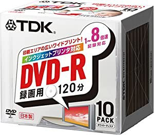 TDK DVD-R録画用 1~8倍速対応ワイドプリンタブル 10mm厚ケース入り10枚パック [DVD-R120PWX10K](中古品)