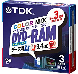 TDK DVD-RAMデータ用 2~3倍速対応TYPE4カートリッジ仕様9.4GB カラーミックス3枚パック [DVD-RAM94Y4X3MK](中古品)